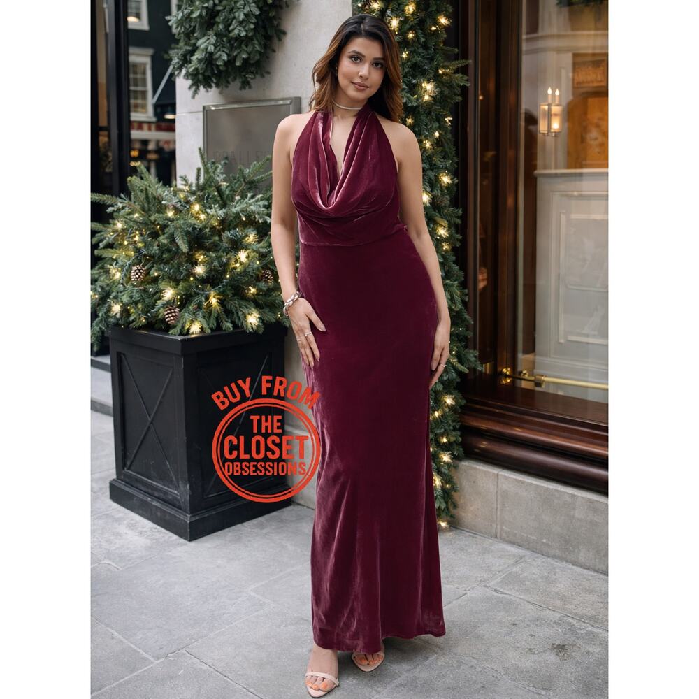 Zara NWT Raspberry Velvet Halter Open Back Maxi Dress M - Picture 10 of 16